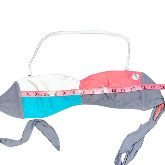 Hobie color block pink/ teal/ grey/ cream bandeau bikini top M - Picture 4 of 8